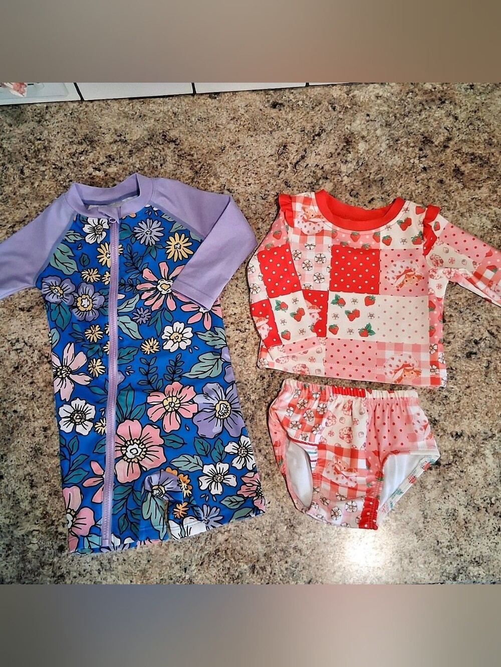 Floral Zip Rash Guard & Strawberry Shortcake Two-Piece Set